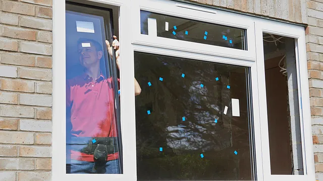 glass being fitted into a window